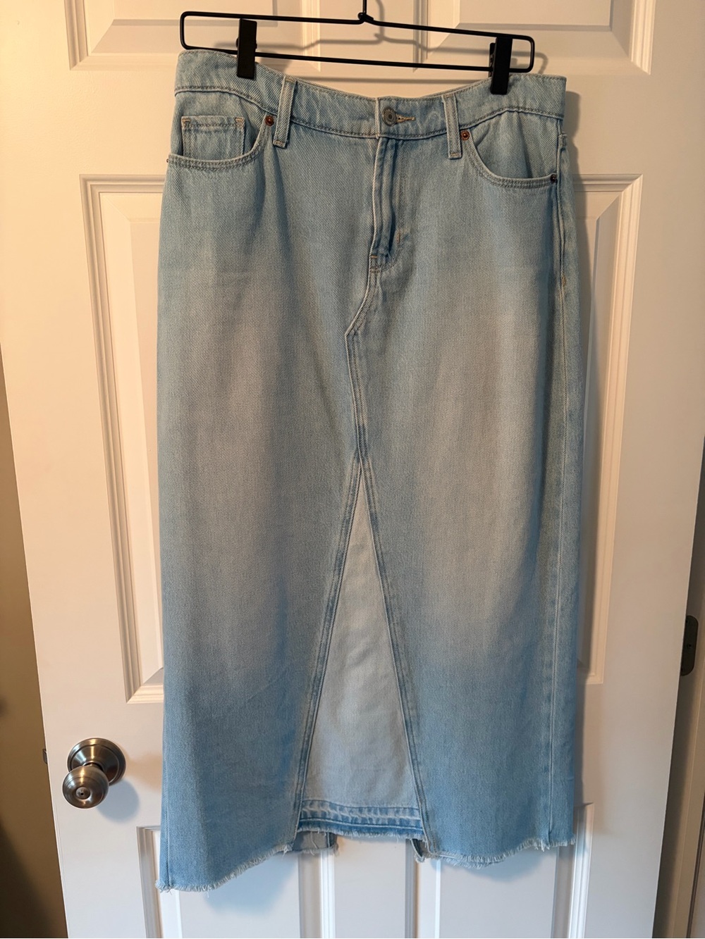 Old Navy Light Blue Denim Midi Skirt with Front Slit
